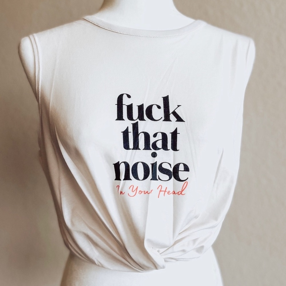 FuckThat Noise In Your Head Yoga Bitch Twisted Knot Front Cropped Tank NWT